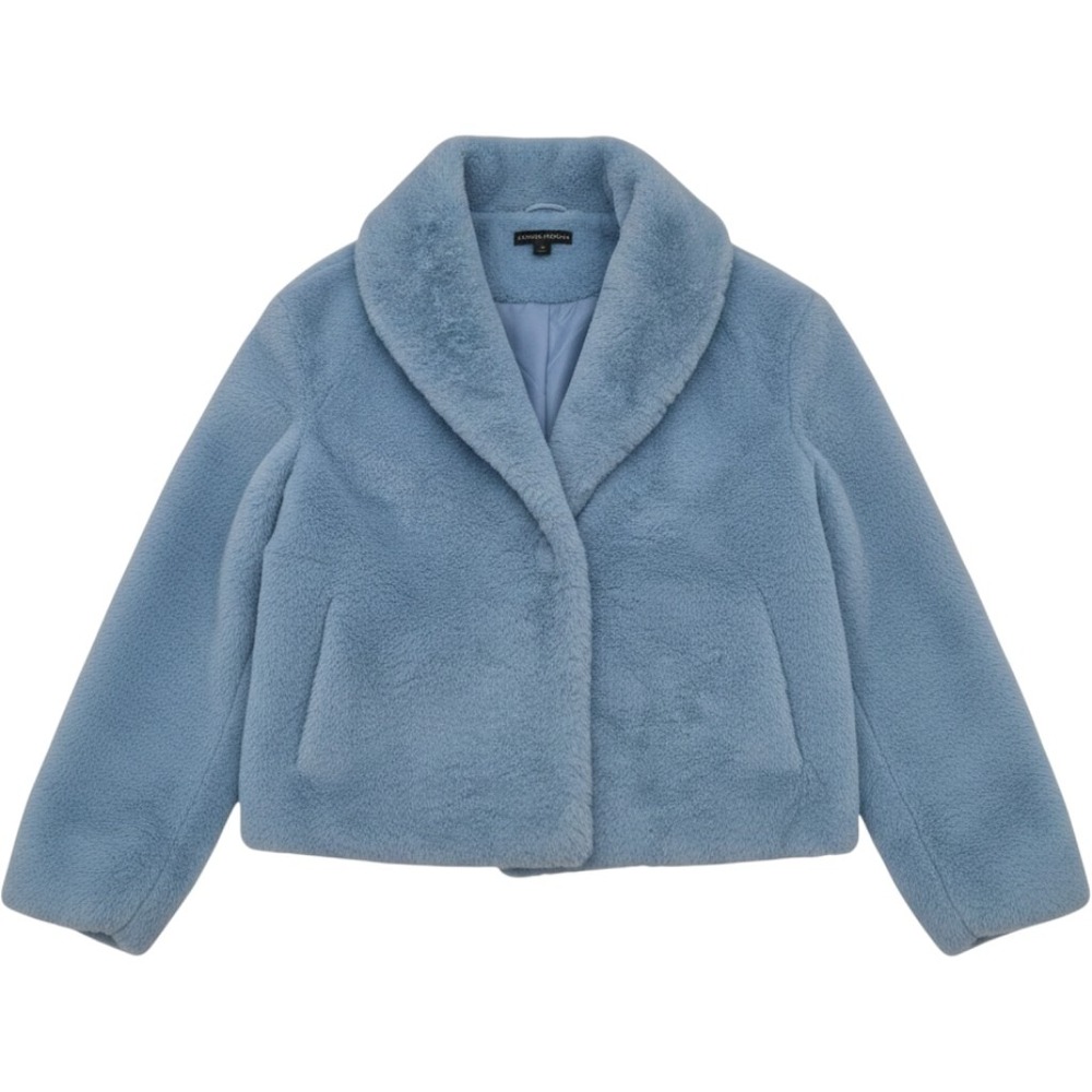 Boston Proper Light Blue Faux Fur Shawl Collar Jacket Coat 2CG9030 Size M